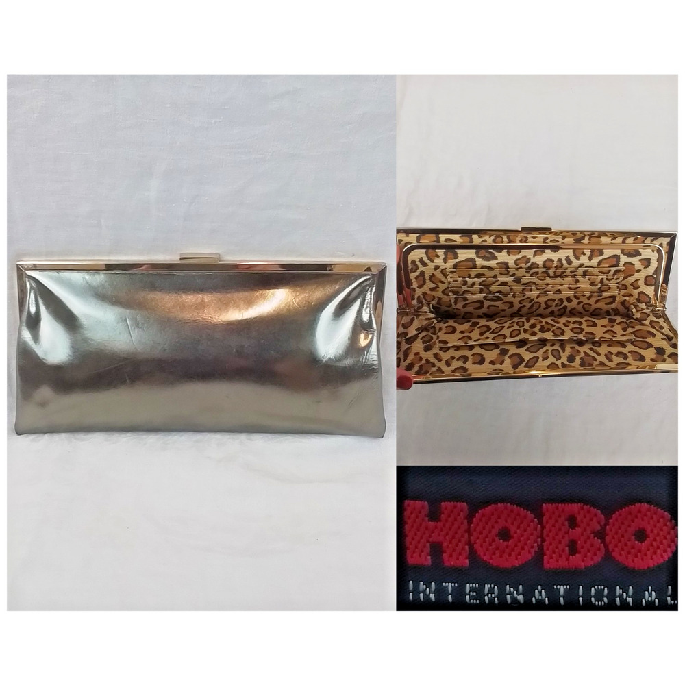 Hobo International Clutch Purse Metallic Gold w/ Animal Print Interior #J2459